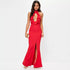 Red High Neck Keyhole Frill Detail Evening Dress #Maxi Dress #Red #Evening Dress